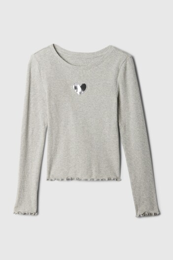 Remera Rib Manga Larga Niña Light Heather Grey