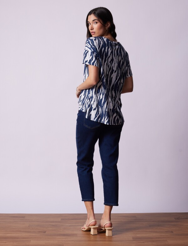 Blusa Algodon Print AZUL/BLANCO