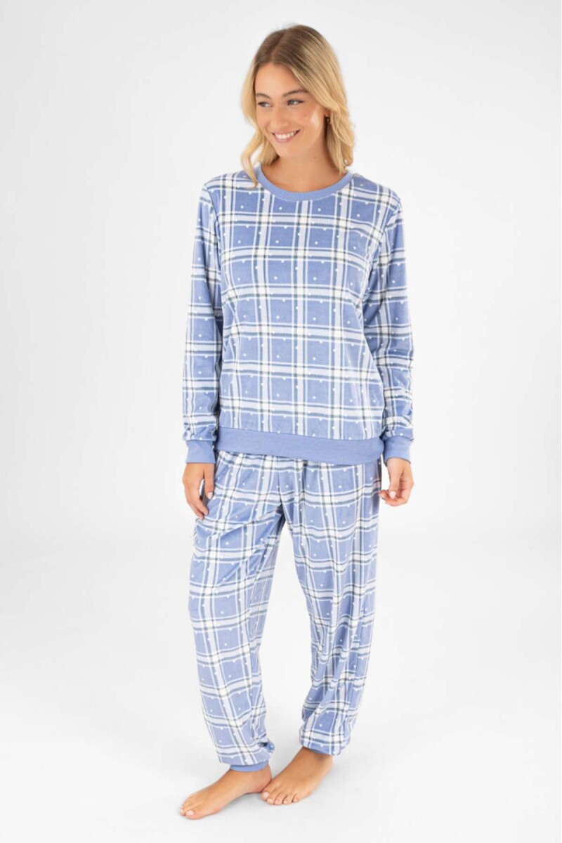 Pijama velour escoces - Azul 