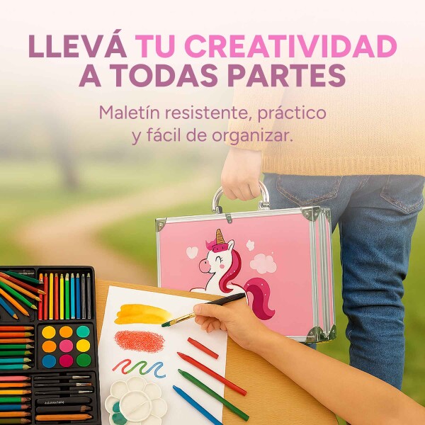 Set Valija Maletín Arte Escolar Didáctico 145 Piezas Pintar Variante Color Rosa