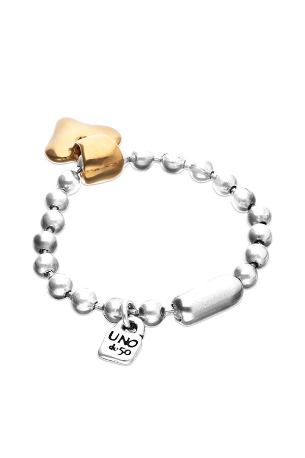 PULSERA DE BOLAS DE ALEACIÓN DE METALES BAÑADA EN PLATA DE LEY CON DETALLE DE CORAZÓN BAÑADO EN ORO 18K Pulsera
