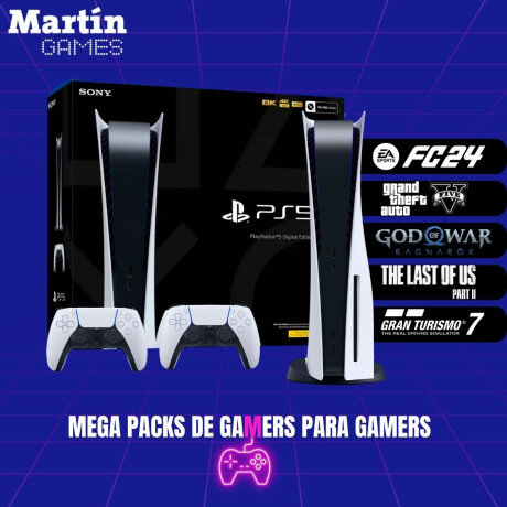 MEGA PACK PS5 PLAYSTATION 5 0KM DIGITAL + 2 JOYSTICKS + 5 JUEGOS MEGA PACK PS5 PLAYSTATION 5 0KM DIGITAL + 2 JOYSTICKS + 5 JUEGOS