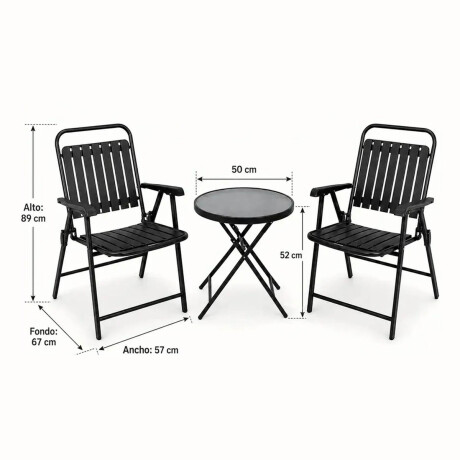 Set Juego Jardín Mesa Redonda + 2 Sillas Plegable Negro