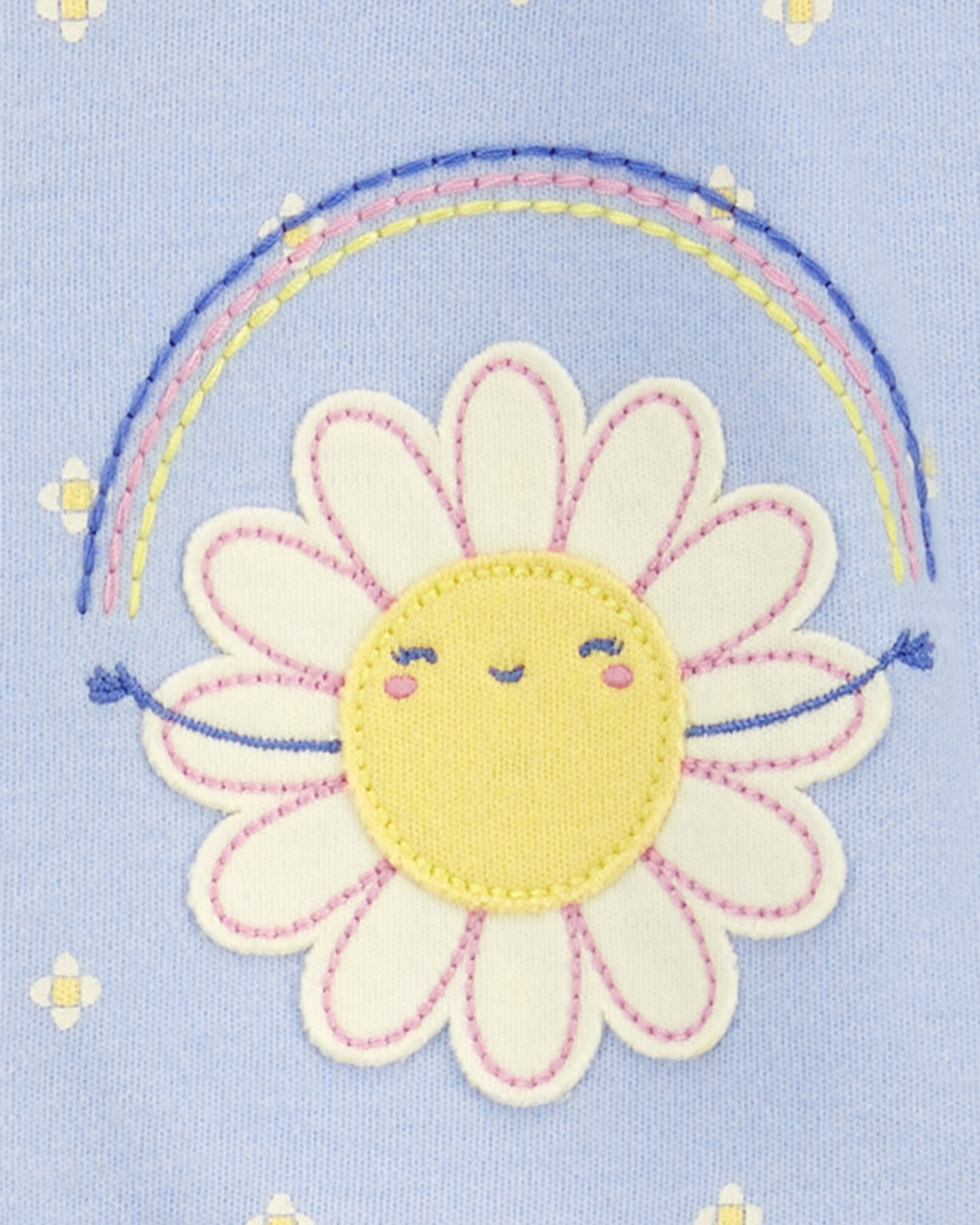 Pijama una pieza de algodón, con pie, azul, diseño floral. Talles 0-9M Sin color