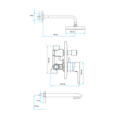 Griferia Para Ducha De Empotrar Monocomando 35Mm Con Roseta, Brazo Y Pico, Oro Semi Mate Alassio Aqualia 000