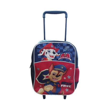 Mochila Infantil Paw Patrol Con Carro Tafeta Chica 35 X 26 Cm Azul/Rojo