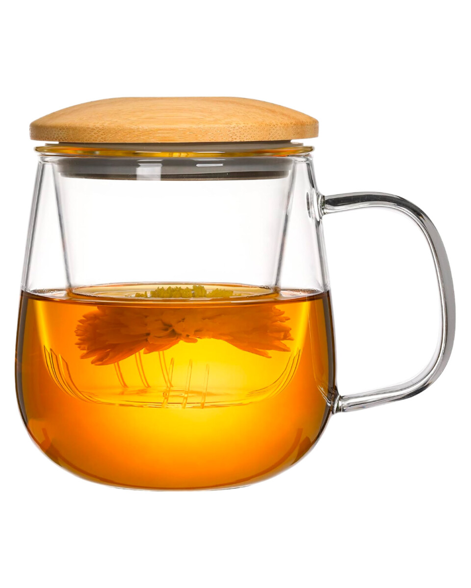 Taza para té con Infusor de vidrio y bambú 320ml 
