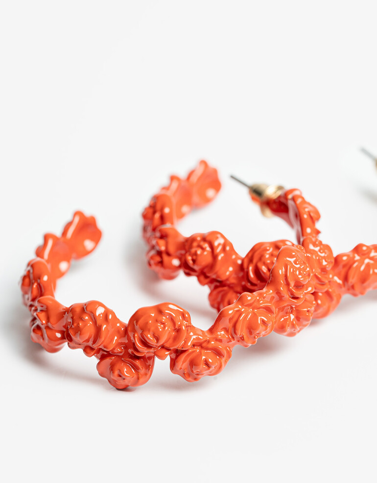 Aros Argollas Halloween Argollitas Con Flores Halloween - Rojo Medio