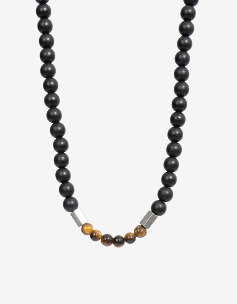 Collares Cortos Piedra Collar Acero Y Piedra Men´s Collection - Negro