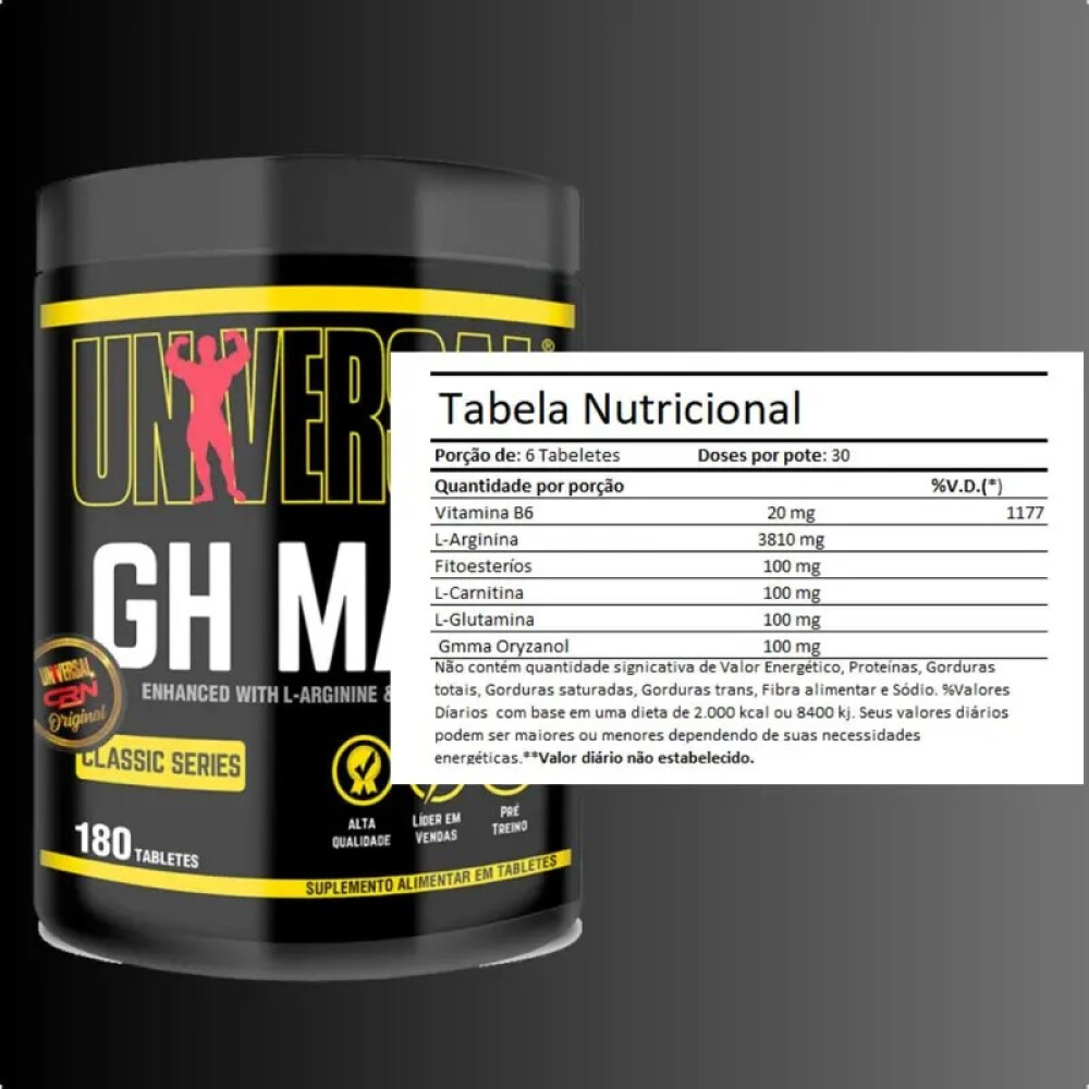 GH Max 180 Tabletas | Universal Nutrition | Arginina y Ornitina GH Max 180 Tabletas | Universal Nutrition | Arginina y Ornitina