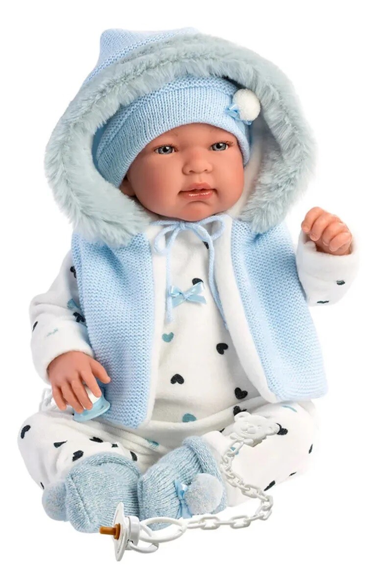 Muñeco Llorens 18439 - Bebé Tino Con Abrigo Capucha Celeste 44 Cm 
