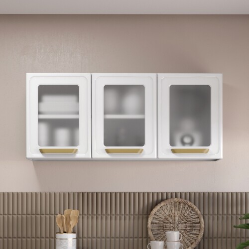 Aéreo 3 Puertas Vidrio Bella - Steel Blanco