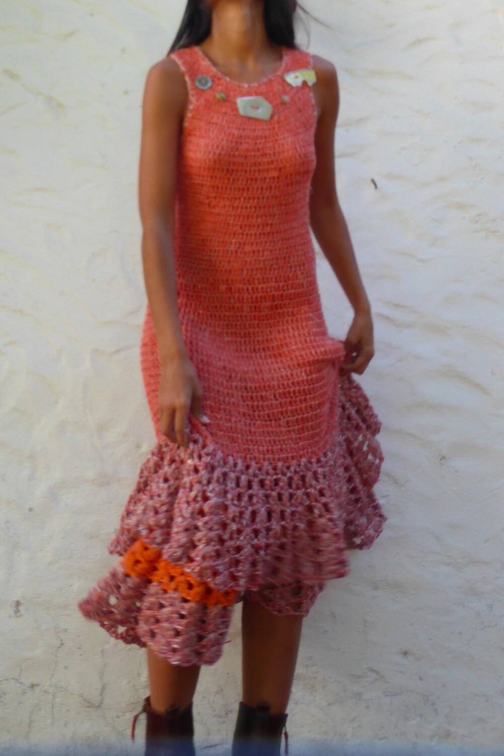 Gala Crochet Dress Salmón