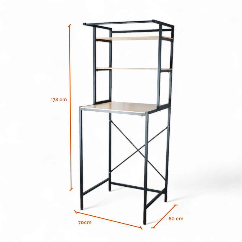 Mueble Hierro y Madera Racks Sobre Lavarropa, Ancho 70cm Negro