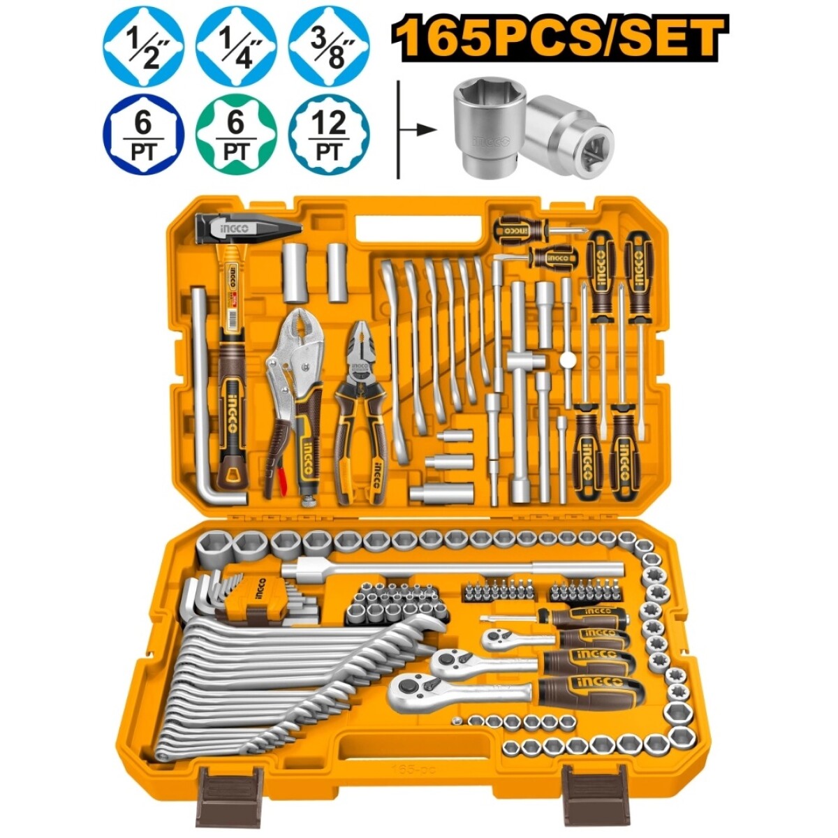 KIT DE 165 HERRAMIENTAS COMBINADAS INGCO HKTHP51658 - AMARILLO-NEGRO 