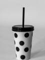 Vaso Con Tapa + Sorbito Lunares Y Corazones Estampado 2