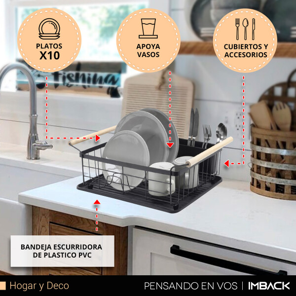 Escurridor Vajilla Negro IMBACK SP001 con Agarraderas de Madera – Diseño Premium y Compacto Escurridor Vajilla Negro IMBACK SP001 con Agarraderas de Madera – Diseño Premium y Compacto