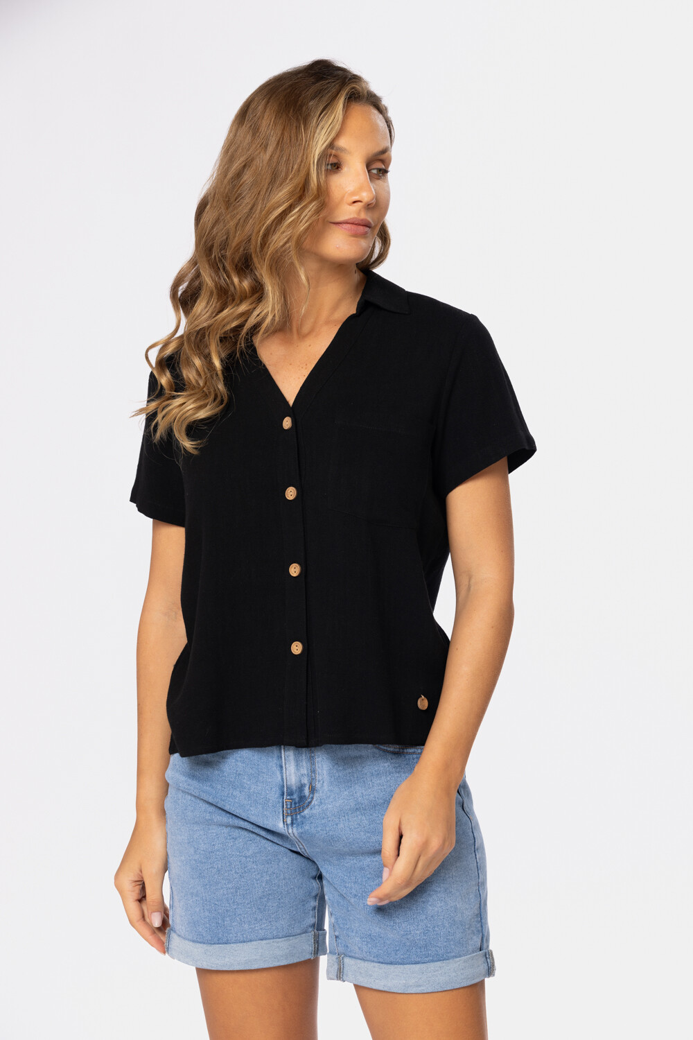 CAMISA DE LINO LISA Negro