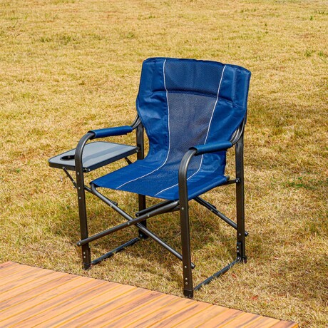 Silla Reposera Camping Playa C/mesa Plegable Acero Azul