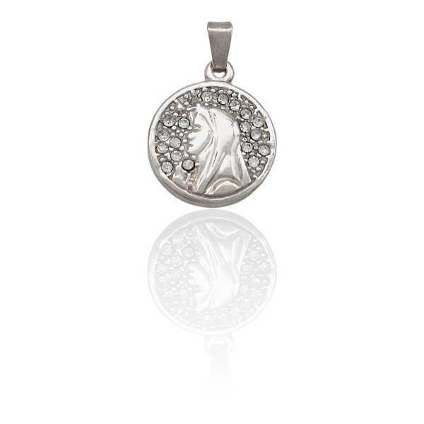 Dije Medalla Virgen Niña-Plata 925-Piedra Zirconia-CP3012 Conpiedra