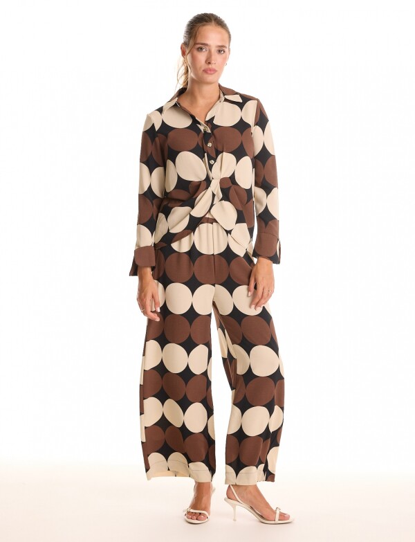 Conjunto Camisa Nudo & Pantalón Wide Leg MARRON/MULTI