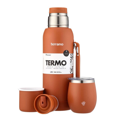 Kit Termo 1Lt Con Base De Silicona + Mate De Acero Con Tapa Terracota