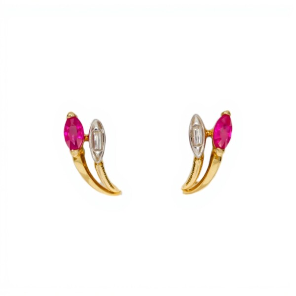 Caravanas Rubí Flor oro - Oro bajo - Rubí- CA8019 conpiedra