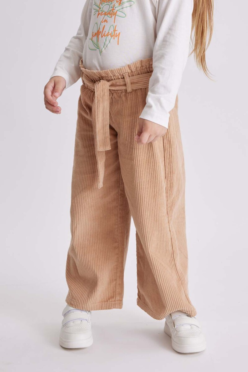 Pantalón ancho con lazo pana Taupe