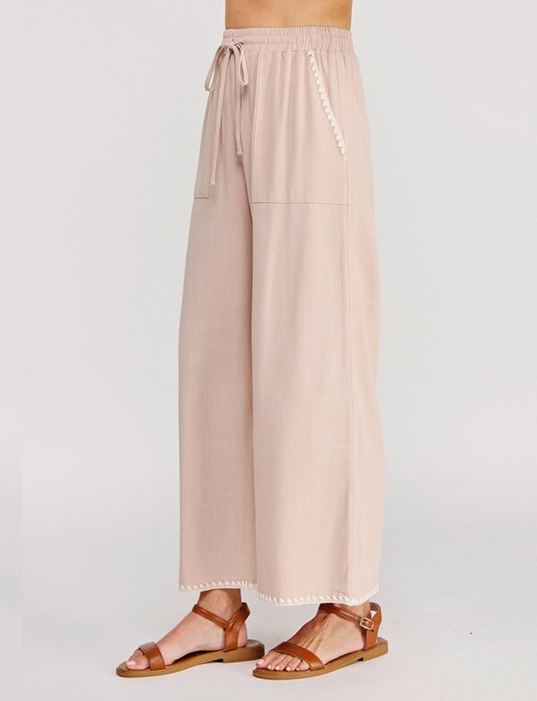 Pantalon Lino Detalles Bordado BEIGE