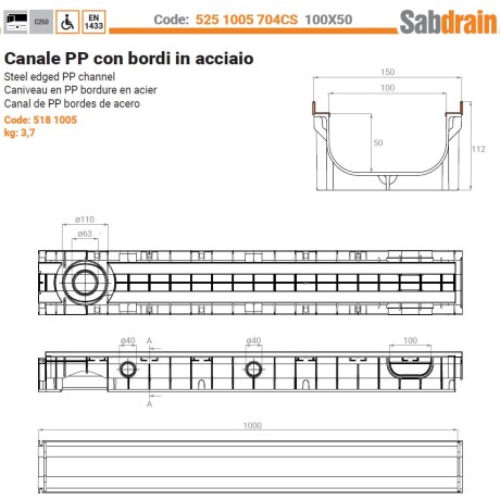 Canal de Drenaje SAB 100X50 BZ C250