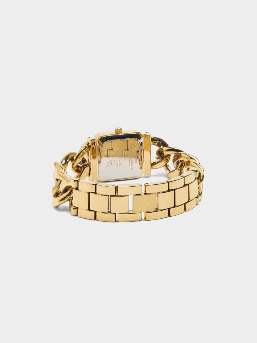 Reloj Mostrador Cuadrado Pulsera De Eslabones dorado