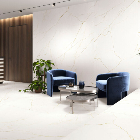 Porcelanato Marmol Vetas Doradas Pulido 120X260Cm Piso Pared GAMAS DE BLANCO