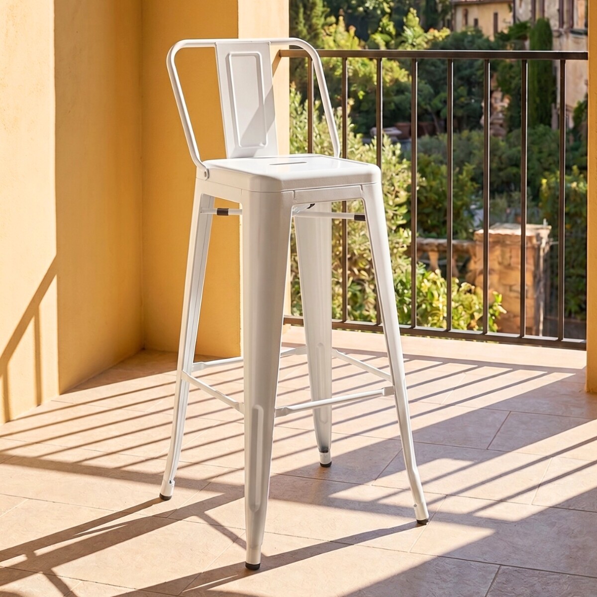 Taburete Con Respaldo - Tolix - Blanco 