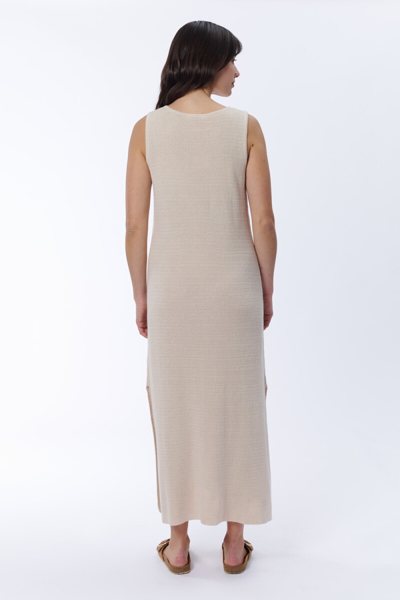 Vestido largo sin manga tejido Crudo