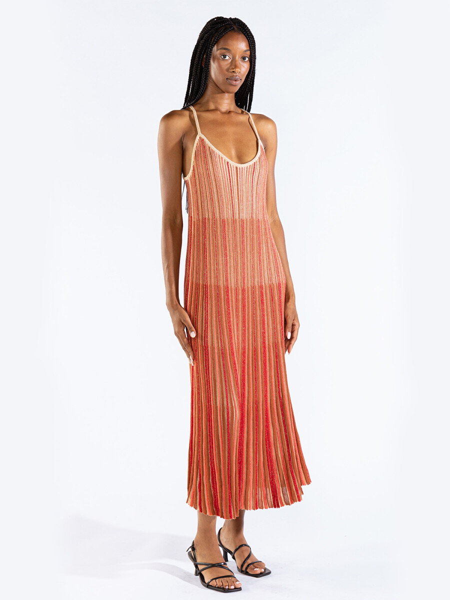 STRIPED LONG KNIT DRESS 