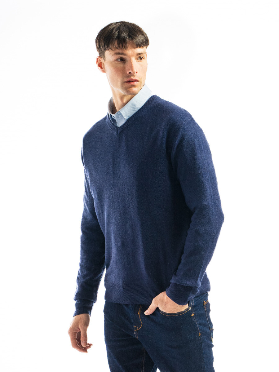 Buzo Cashmere Escote V - Marino 