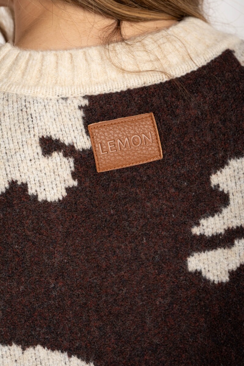 Sweater Animal Print Vaca Combinado Marrón