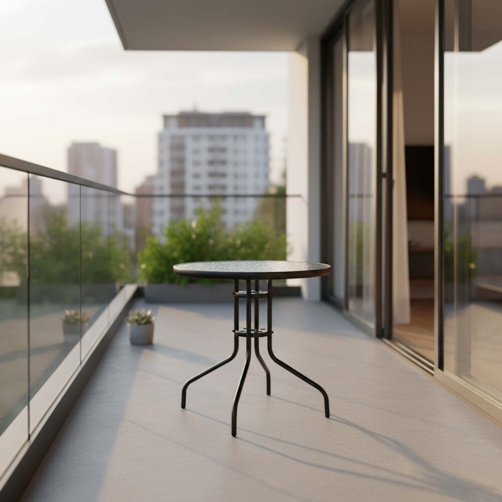 MESA DE EXTERIOR ACERO-Y-VIDRIO NEGRO MINHLA