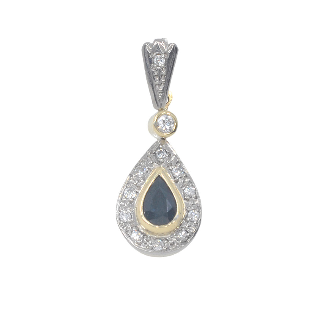 Colgante oro 18k 2 tonos zafiro y brillantes Colgante oro 18k 2 tonos zafiro y brillantes