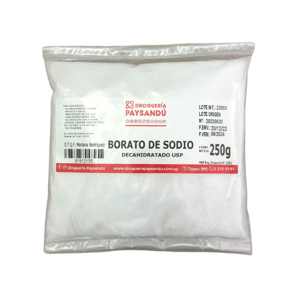 Borato de sodio decahidratado con USP - 250 g 