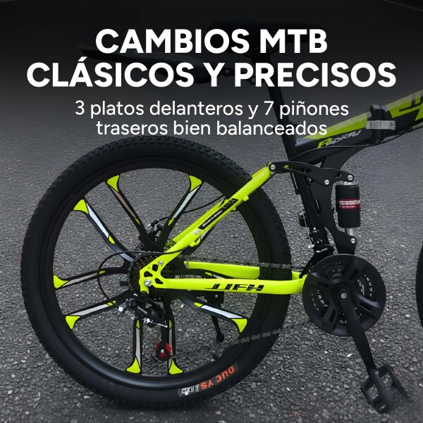 Bicicleta JJFH Rod 26 Doble Suspensión Plegable Freno Disco Color Amarillo Fluor