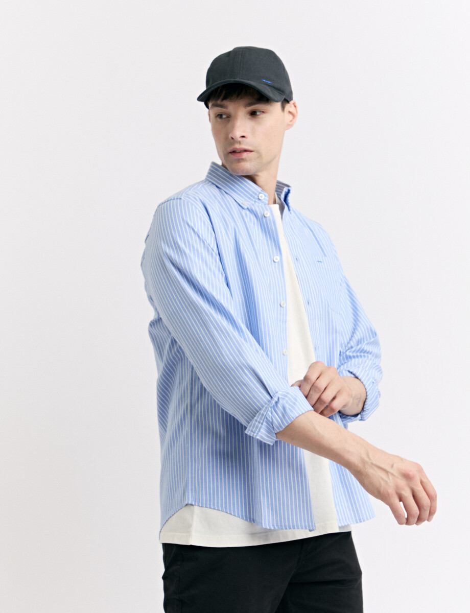 012608 CAMISA HARRINGTON LABEL Celeste/blanco