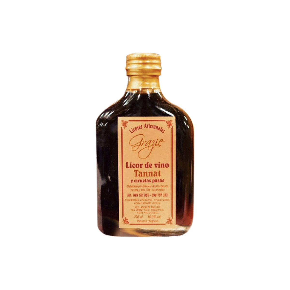 Petaca licor de vino Tannat 200ml Grazie - Licor De Vino Tannat Petaca 