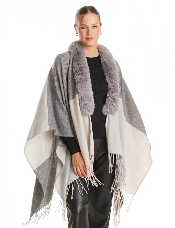 Ruana Faux Fur GRIS/MULTI