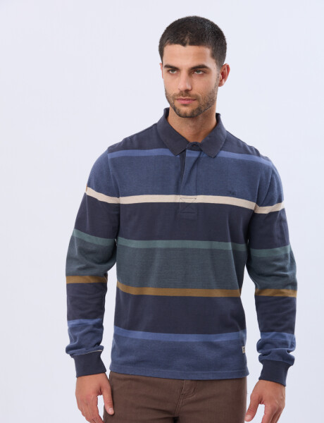 REMERA POLO RAYADA DE ALGODÓN Azul