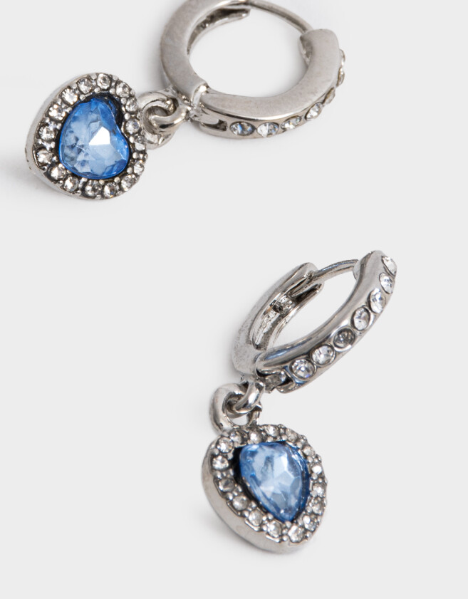 Aros Argollas Con strass Argollas Strass Corazón - Plateado