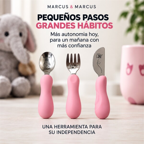 Set X3 Cubiertos Infantiles Marcus & Marcus Agarre Fácil Rosa 1