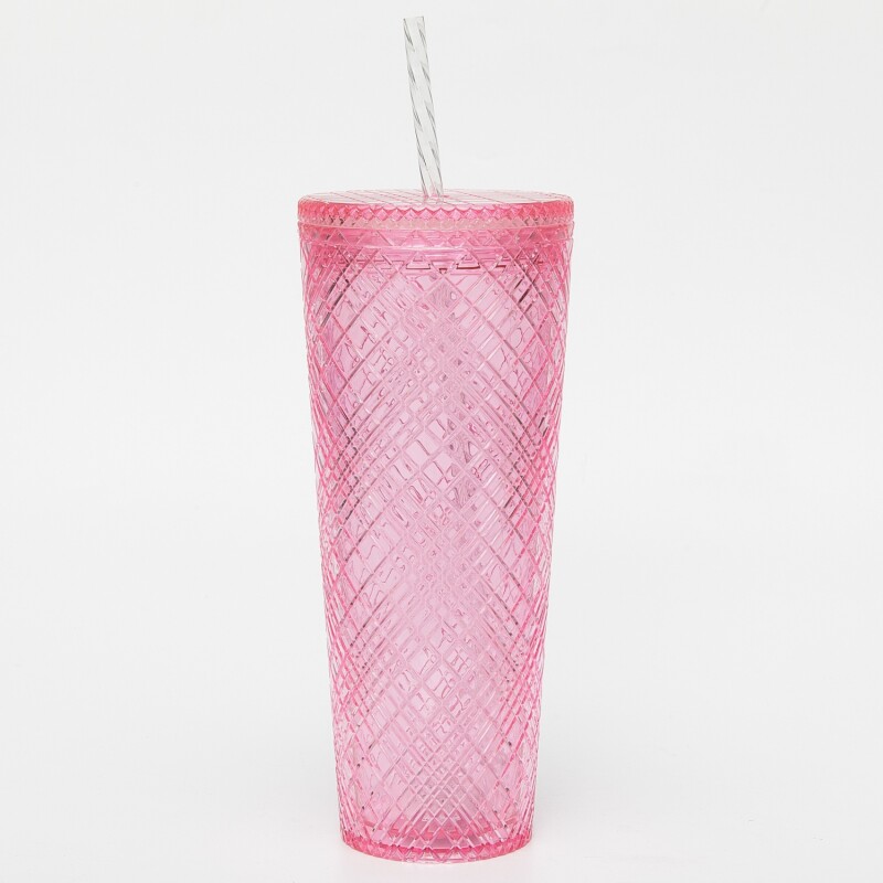 VASO DE PLÁSTICO A CUADROS CON SORBITO (COLECCIÓN CHERRY BLOSSOM/ROSA/740 ML) VASO DE PLÁSTICO A CUADROS CON SORBITO (COLECCIÓN CHERRY BLOSSOM/ROSA/740 ML)