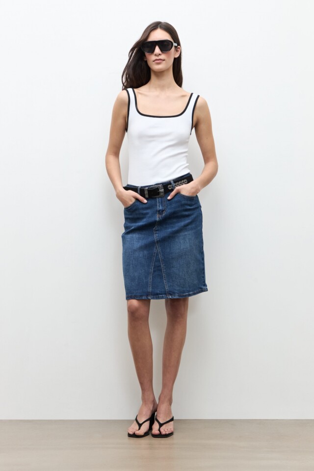 Falda midi de jean jean medio