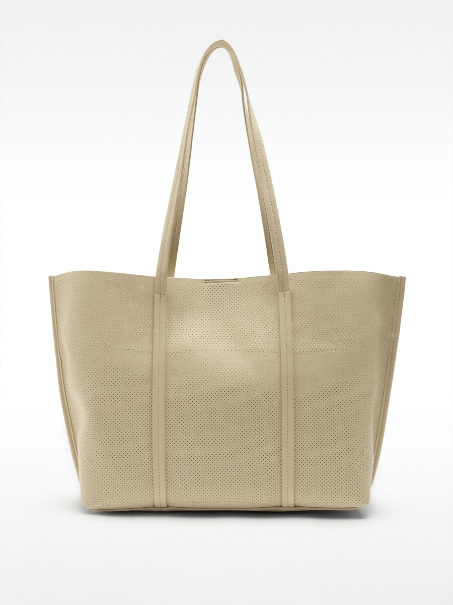 Bolso Shopper Perforado Con Bolso Extraíble crudo